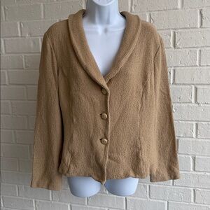St John Collection Elegant 3-Button Cropped Camel Blazer/Sweater Size 12